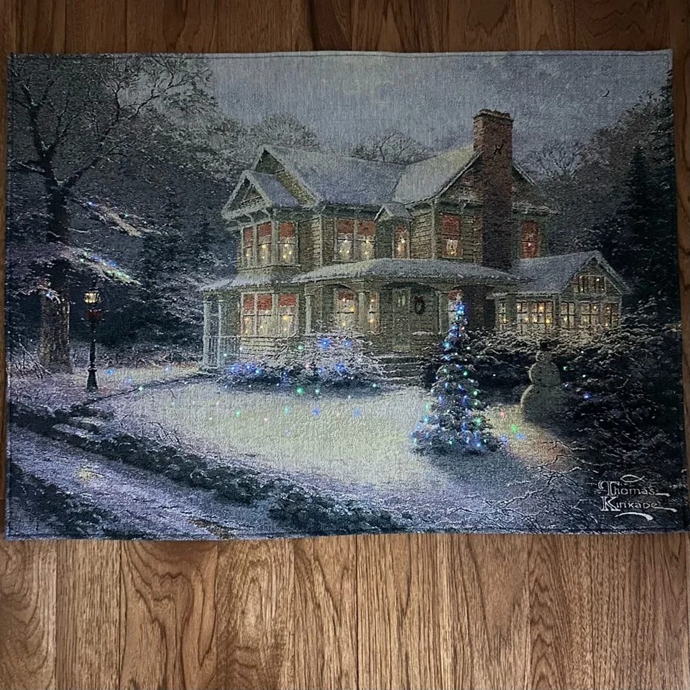 Thomas Kinkade Tapestry Victorian Christmas III Wall Hanging lights 36 X 26 inch